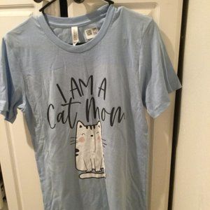 Cute Cat tshirt with short sleeves small baby blue new